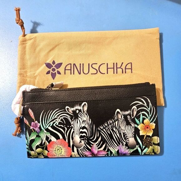 Anuschka Leather Hand Painted Clutch Organizer Wristlet - Picture 1 of 7